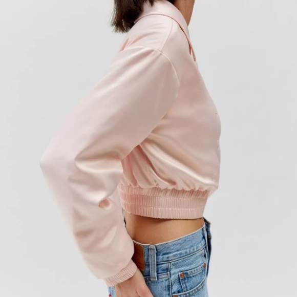 Urban Outfitters Sally Satin Cropped Bomber Jacket - Pink - Size Medium - Picture 3 of 15